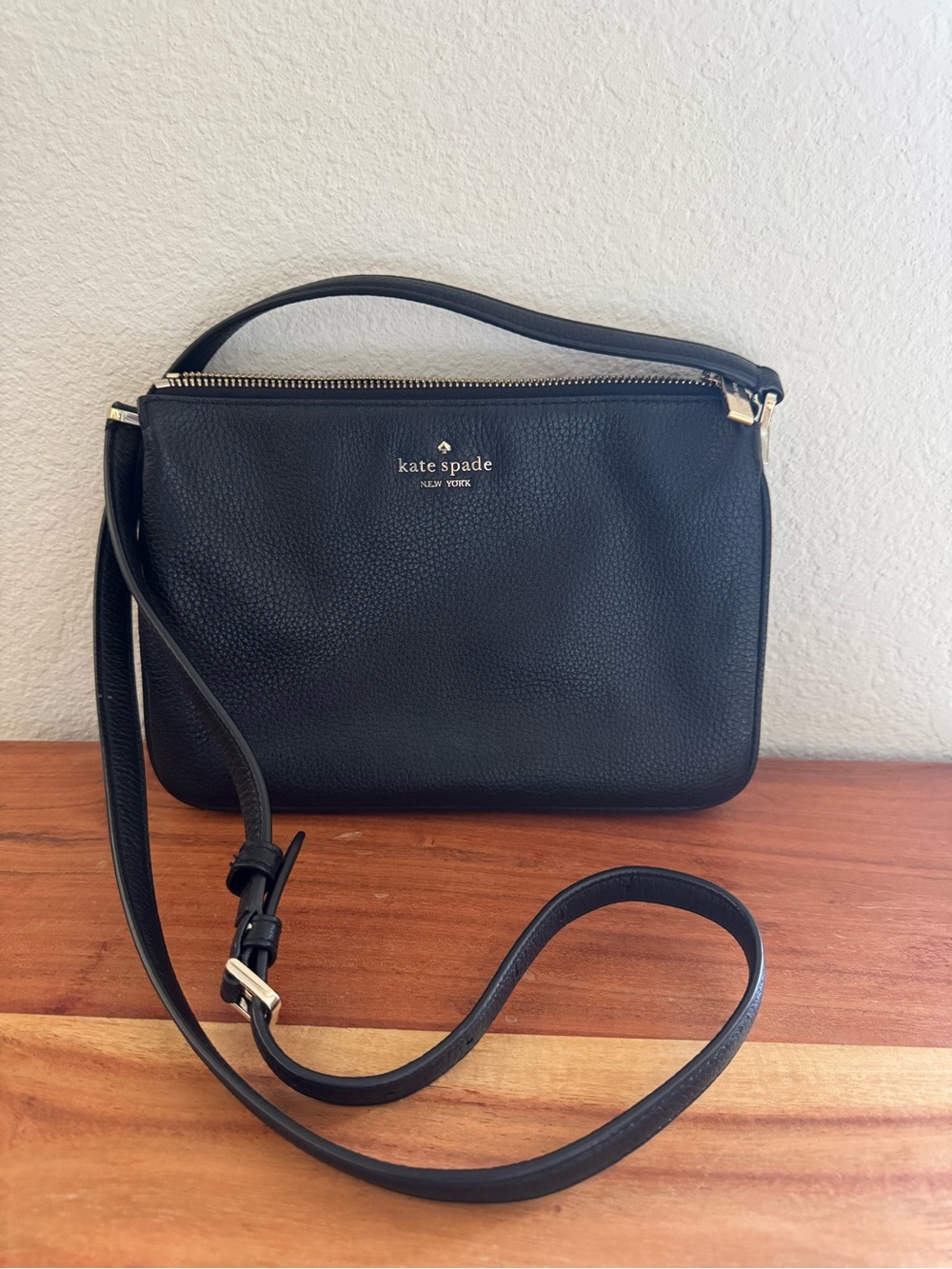 kate spade Black Pebbled Leather Crossbody with Gold Hardware